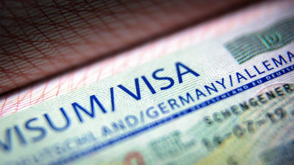 Close-up of a German Visa (Visum) stamp in a passport, representing the German Opportunity Card application process for Filipino professionals.